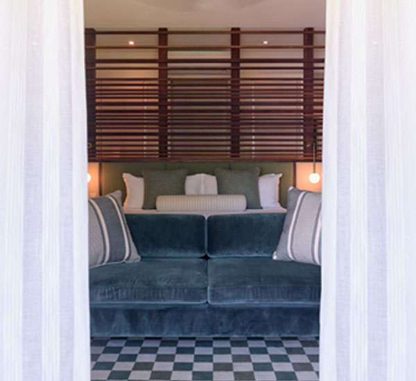 Image front onto the the main bedroom of the Pool View Room